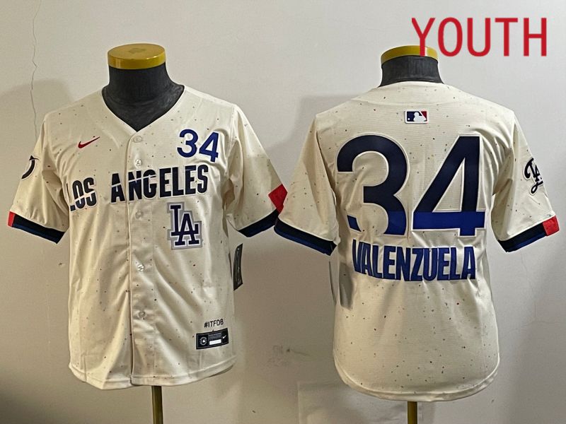 Youth Los Angeles Dodgers 34 Valenzuela Cream City Edition Nike 2024 MLB Jersey style 11201